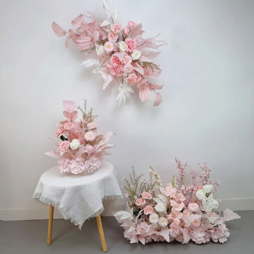 粉红色婚庆道具地排花装饰花假花