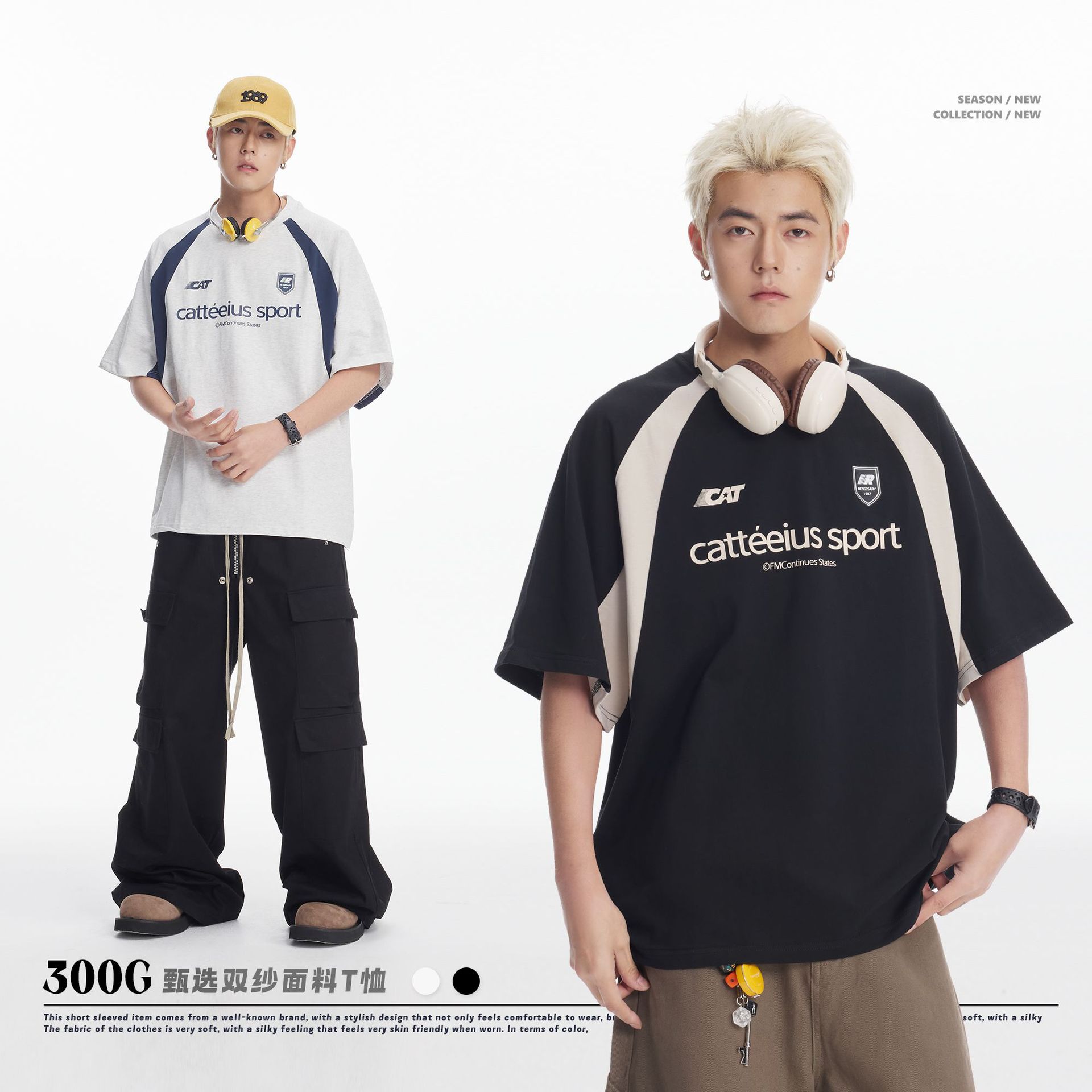 CATTEE男装 美式潮牌纯棉字母印花短袖男女夏季新款宽松百搭T恤