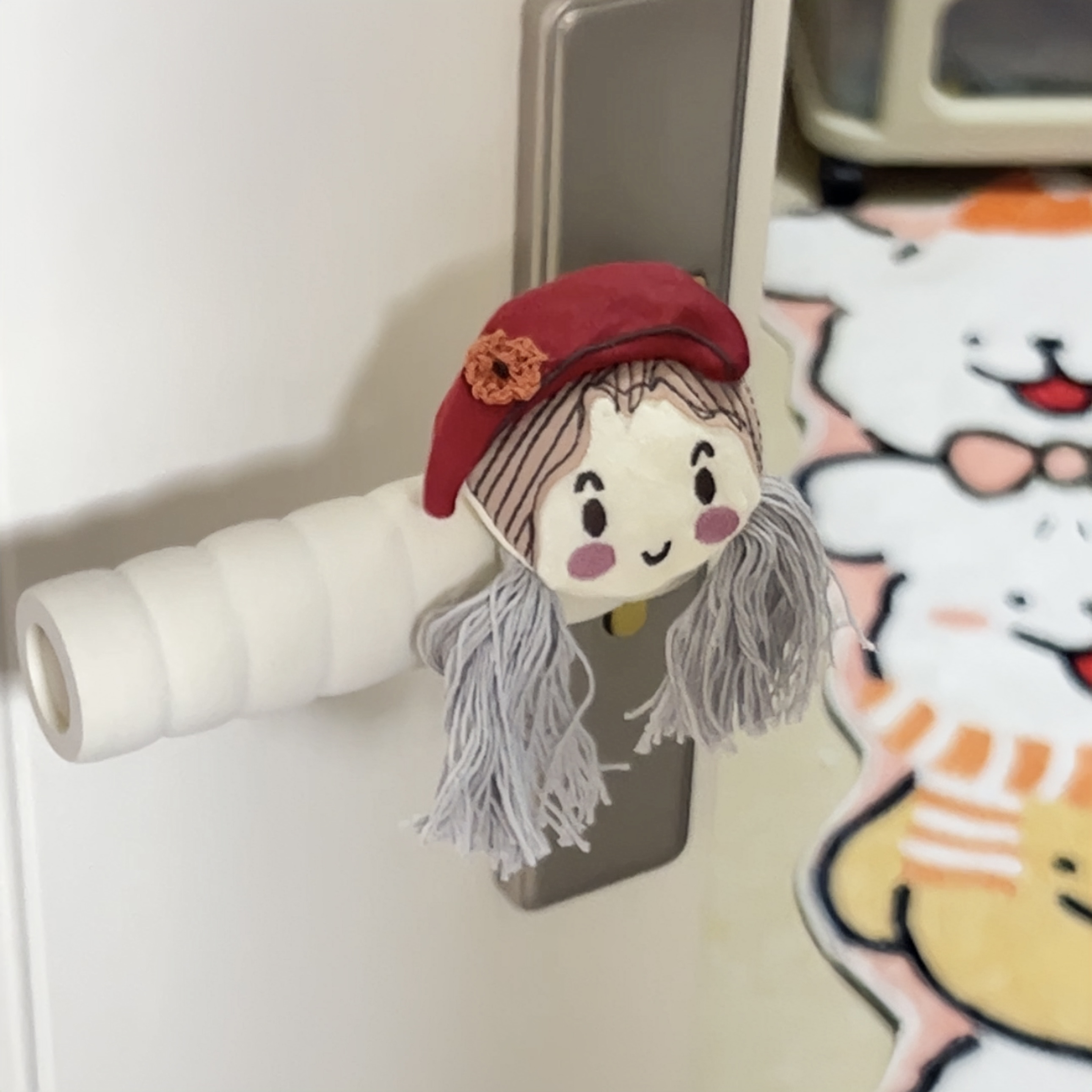 冬季可爱双马尾少女门把手保护套入户防碰撞静电护墙门拉手套装饰