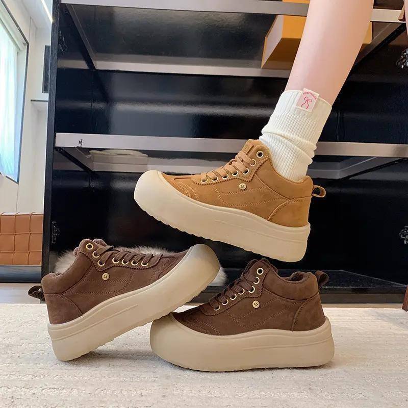 厚底丑萌高帮棉鞋女2025冬季新款时尚百搭加绒保暖休闲运动板鞋女