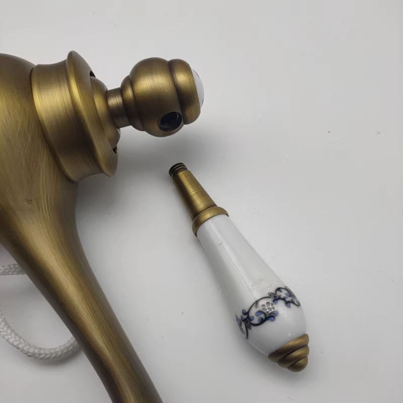 黑色全铜仿古龙头手把欧式陶瓷单孔冷热面盆龙头手柄把手维修配件