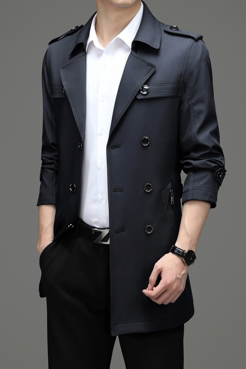 XL-KF2158男士2021年秋新款长袖外套休闲翻领青年中长款风衣P175,男装风衣,电商B360
