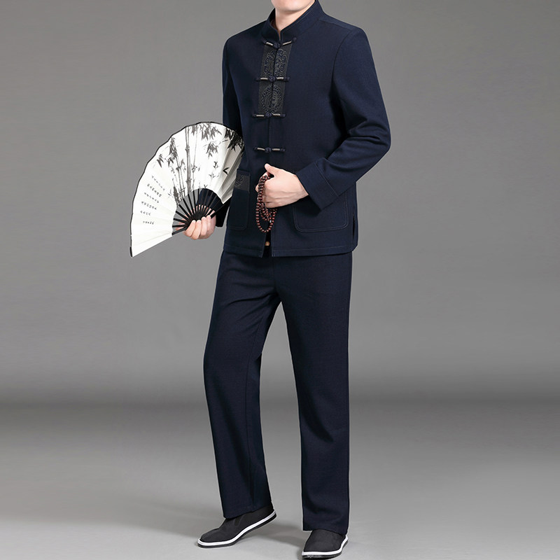MJ-7807Y冬男士长袖休闲羽绒三件套套装中老年爸爸唐装中国风P330，男装民族服装，电商B360
