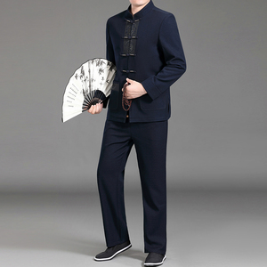 MJ-7807Y冬男士长袖休闲羽绒三件套套装中老年爸爸唐装中国风P330图片