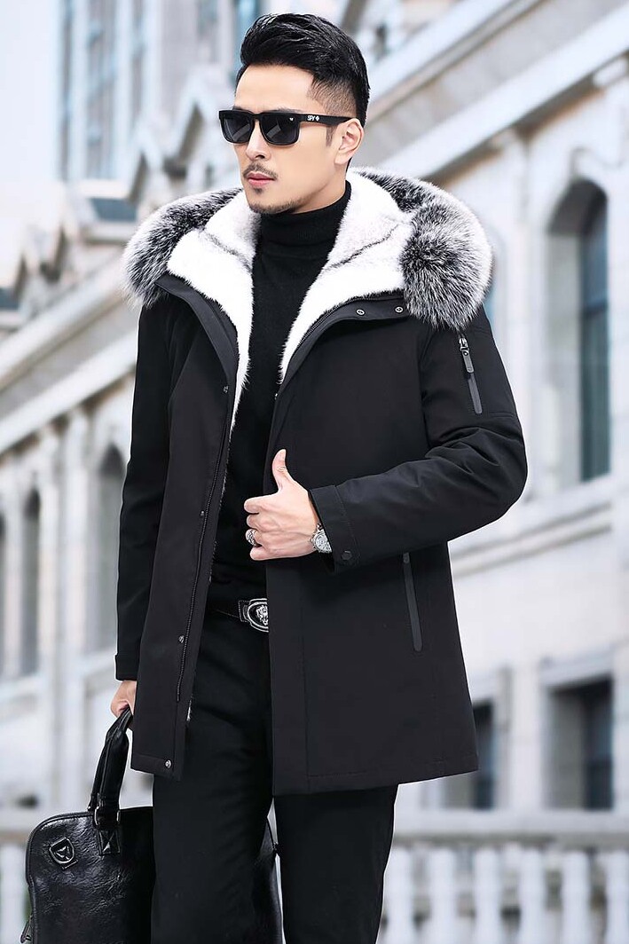 YP-PK2059男士中长款貂皮水貂派克服外套整貂内胆皮草大衣P5000,男装皮衣,电商B360