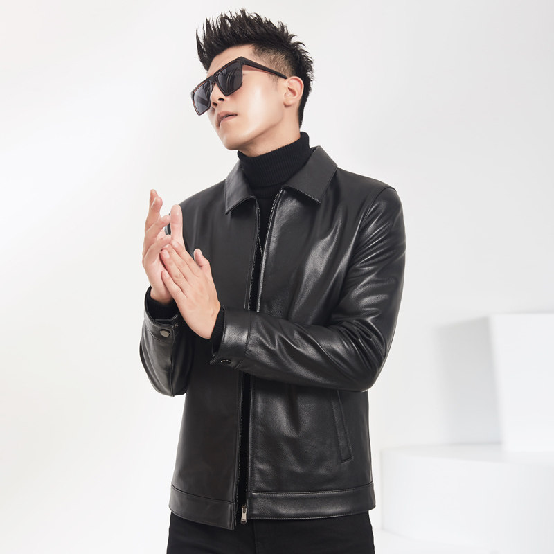 2021秋冬新款海宁真皮皮衣男牛皮夹克外套翻领商务男装P600，男装皮衣，电商B360