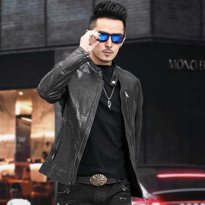 YC1833海宁男士Z植鞣皮衣外套修身立领机车绵羊皮真皮皮衣男P800，男装皮衣，电商B360