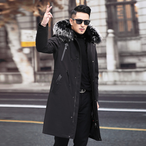 PK203男士皮草大衣中长款连帽派克服外套可脱卸水貂内胆P1050图片
