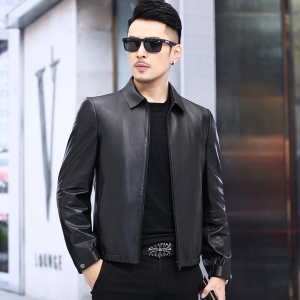 DLSN98123秋冬2021海宁男式绵羊皮真皮皮衣男翻领修身皮夹克P720图片