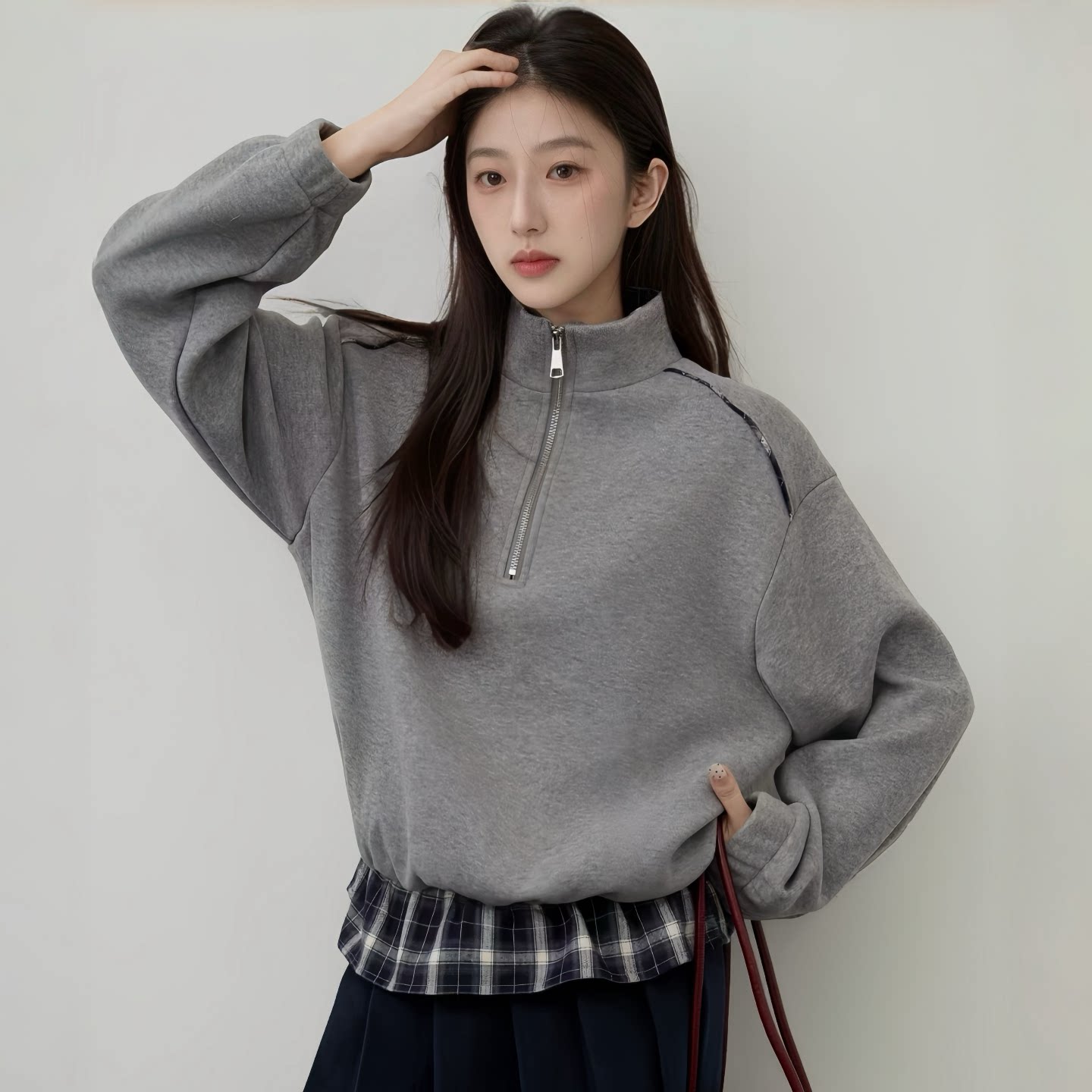 ZUOTU美式慵懒立领拉链卫衣女25初冬宽松廓形休闲假两件上衣外套