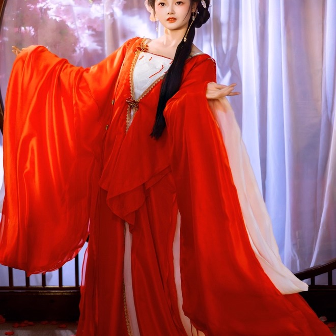 华姿仪赏 水华绛朱  影视风高级感广袖清冷飘逸连衣裙