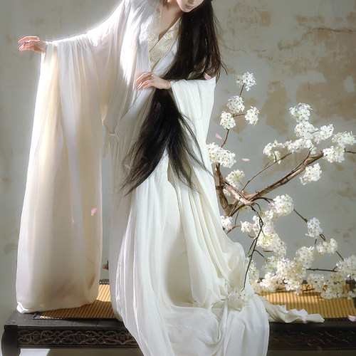 汉服女装直裾袍超大袖宽拖尾