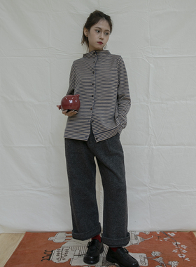 life-portrait | Melton knitted麦尔登针织毛呢微喇休闲西裤