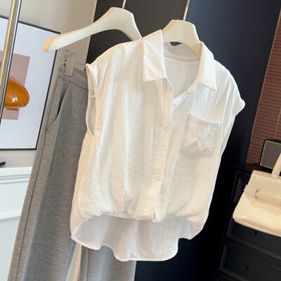 韩系假两件飞飞短袖衬衫女夏季2026新款时尚气质减龄超火衬衣上衣