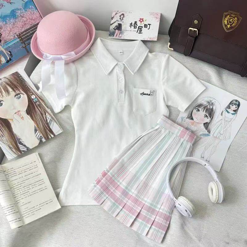 椿屋町【POLO衫格裙 】原创正品百搭套装制服格裙显白学院风