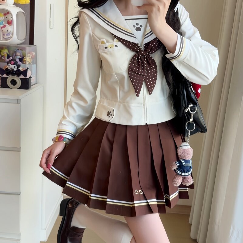 新款椿屋町原创长袖甜美学院可爱水手服甜美短裙海军领制服套装