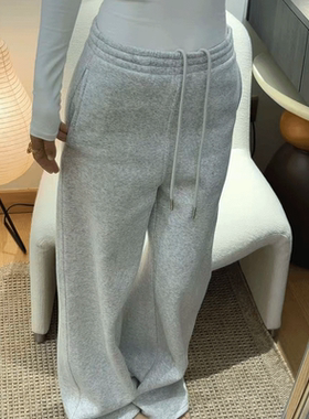 李琴琴·高克重加绒软糯卫裤松紧腰抽绳直筒裤休闲裤百搭裤冬
