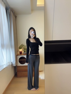 李琴琴  “针织撞色”条纹垂感高弹宽松直筒阔腿抽绳休闲裤