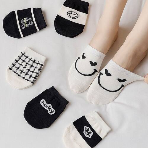 半掌袜纯棉黑白系加长隐形