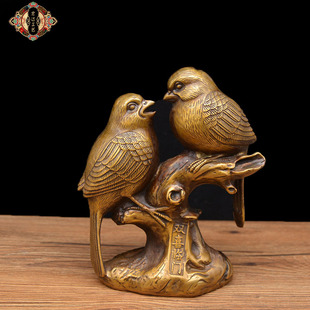 纯铜双喜临门摆件黄铜古玩铜器家居装饰礼品收藏摆件