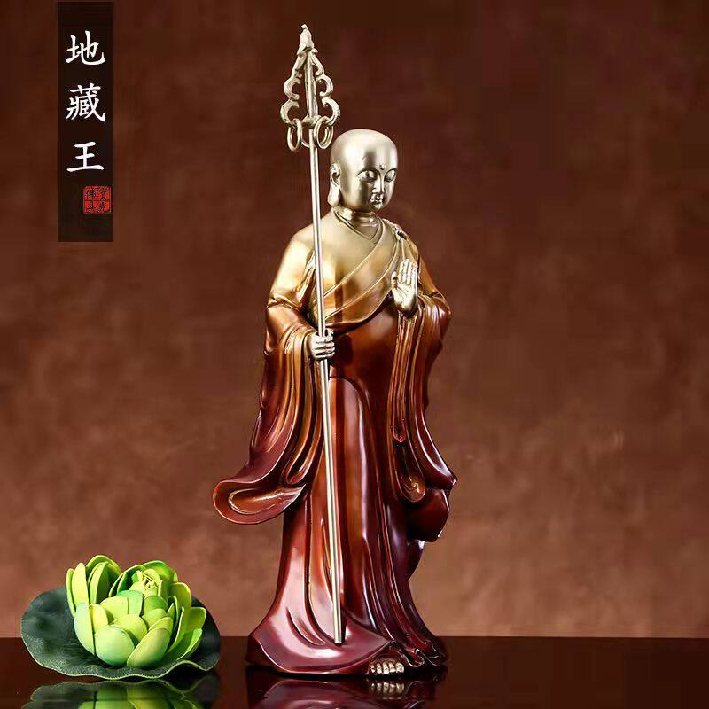 纯铜地藏王佛像仿古菩萨坐谛听玄奘铜像佛堂客厅供奉高档轻奢摆件