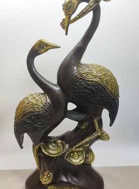 纯铜百年好合仙鹤摆件天长地久铜仙鹤铜双鹤婚庆礼品招财家居装饰