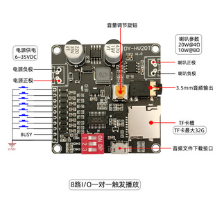 12V 20W语音播放模块一对一触发串口控制TF卡存储HV20T 10W 24V