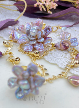 奥瑞缇女紫霞手链原创手作花花