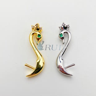 新款大小天鹅优雅巴洛克阿飘成品摆件吊坠环保铜DIY手作锆石配件