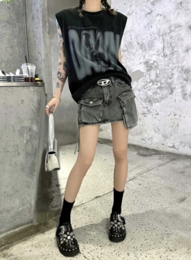 Aaakane 设计感高腰牛仔半身裙女工装口袋短裙裤防走光夏季新款