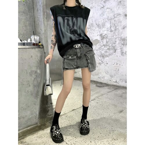 高街辣妹水洗做旧短裙牛仔半身裙