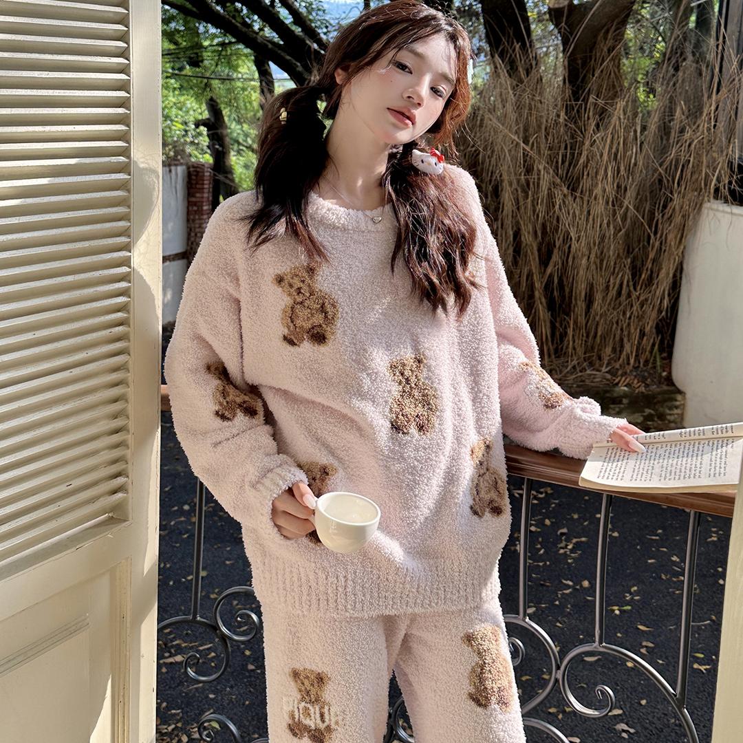 日系软绵绵秋冬睡衣圣诞红