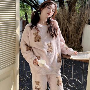 日系卡通多小熊云朵感软绵绵睡衣秋冬加厚保暖圣诞红家居服套装女