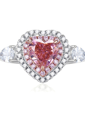 戒指女小众设计爱心粉色莫桑石
