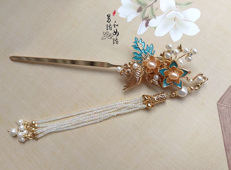 原创发簪景泰蓝故宫风流苏发饰