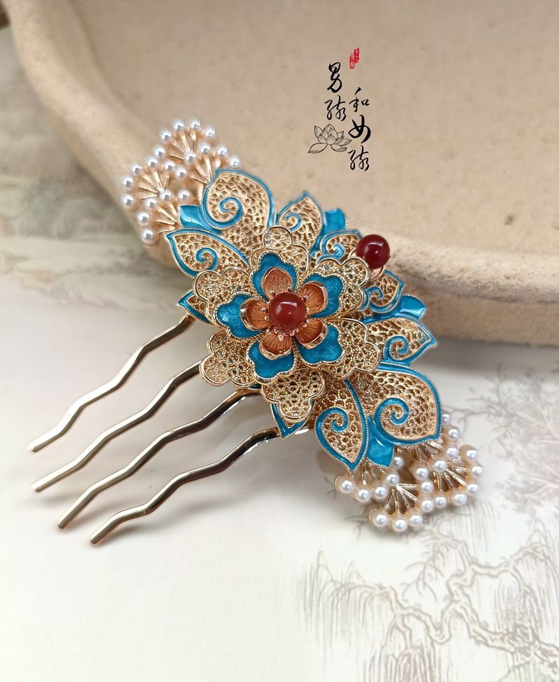 原创发梳景泰蓝故宫风古风饰品