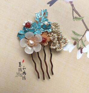 原创盘发发簪汉服旗袍步摇景泰蓝故宫风发梳－语诺发梳（配锦盒