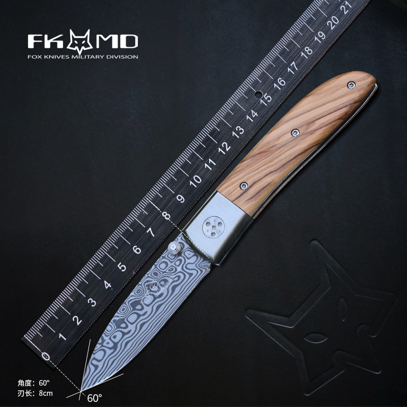 意大利进口fox狐狸高硬度大马士革钢折叠小刀户外随身便携工具刀