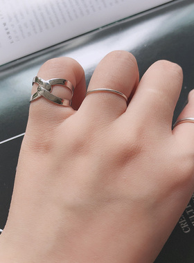 925纯银宽版交错打结尾戒