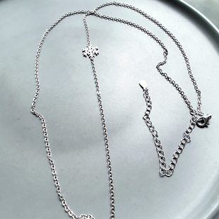 韩国 S925通体纯银O字1.9mm雪花纤细长项链 精致单链毛衣链 时尚