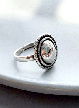 原创 S925通体纯银光面椭圆形复古纹理食指开口戒 极简大气轻奢