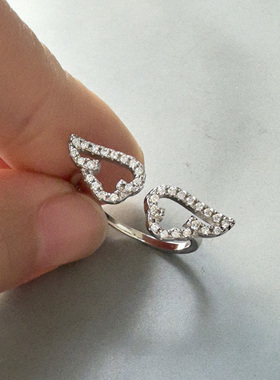 925通体纯银天使之翼翅膀微镶钻中指无名指可调戒指 闪亮优雅精致