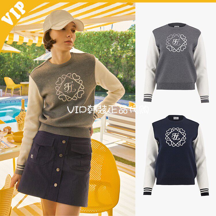 韩国正品代购fair liar 高尔夫女毛衣24春心形logo撞色长袖针织衫
