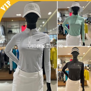 高尔夫女装 韩国代购 BUNNY T恤 MASTER 23夏logo竖条纹拉链冰丝长袖
