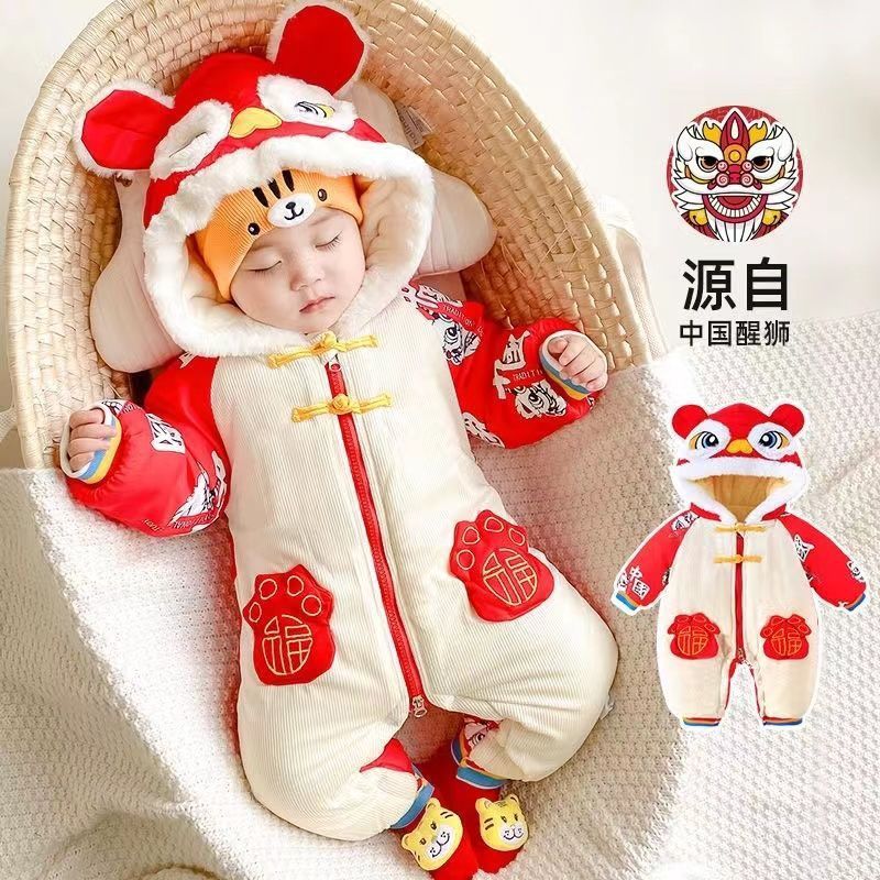 婴儿冬装连体衣棉服秋冬季加绒