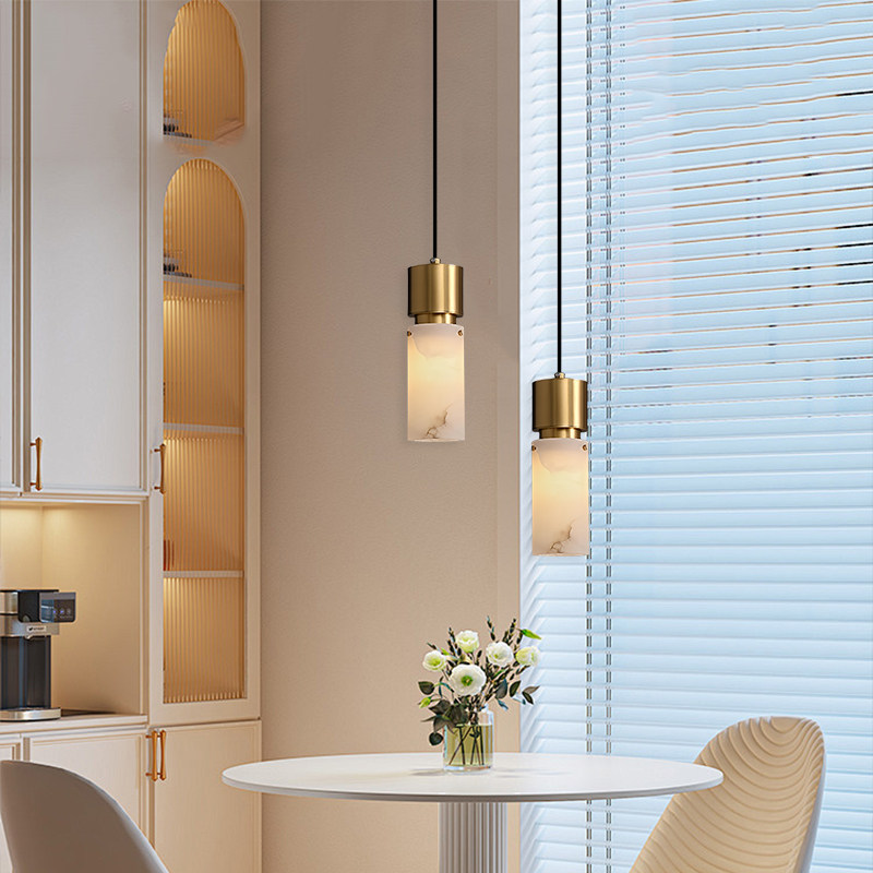 现代中式云石卧室床头吊灯创意设计师黄铜餐厅客厅沙发旁小吊灯