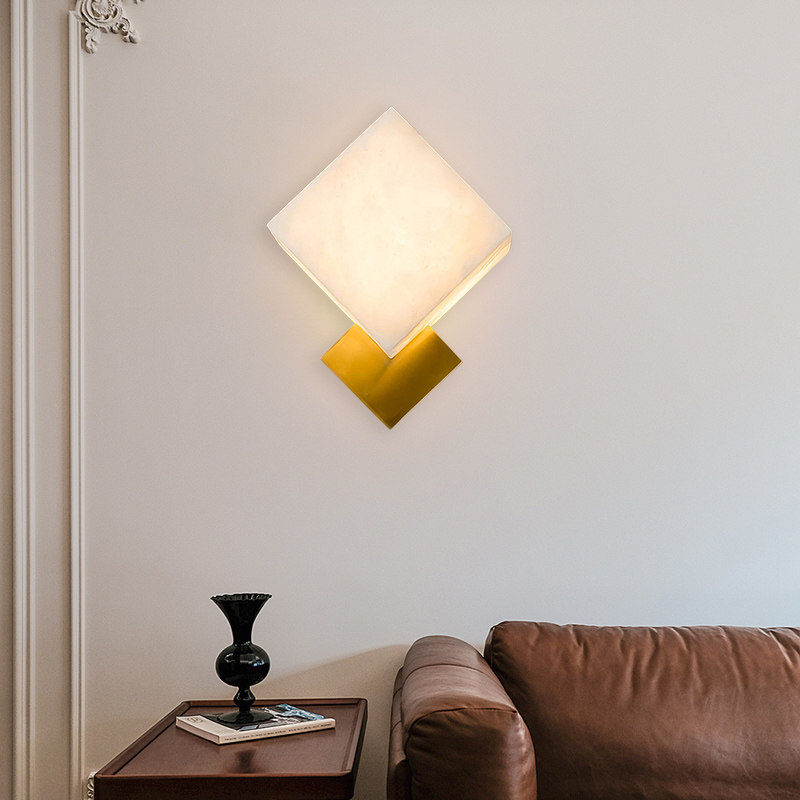 现代简约全铜西班牙天然云石壁灯创意轻奢卧室床头灯过道走廊灯