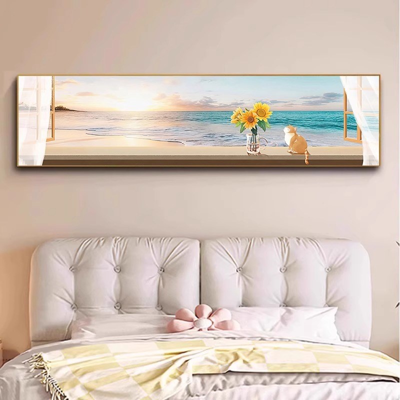 奶油风卧室床头装饰画现代简约主卧风景挂画小清新房间背景墙壁画