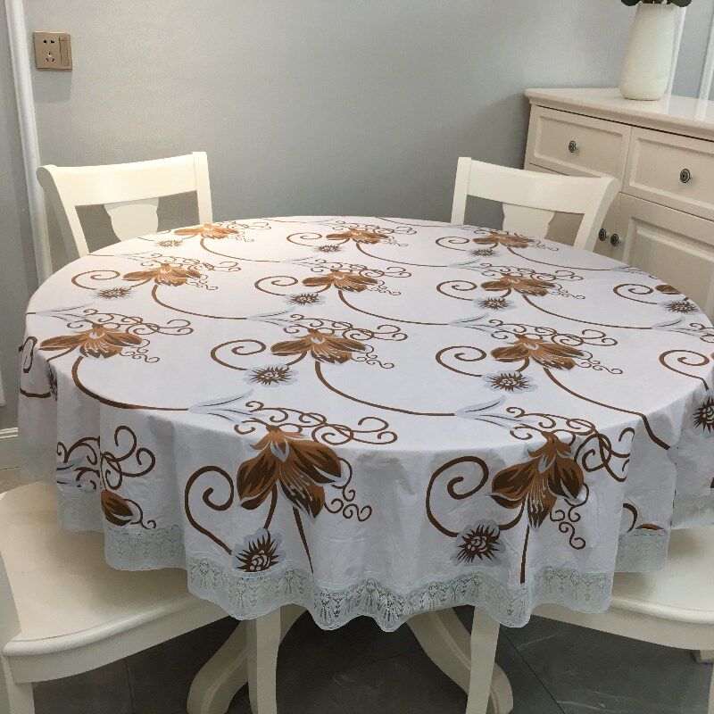 加厚大圆桌布防水防油免洗PVC田园桌垫饭店餐厅圆形台布塑料防烫