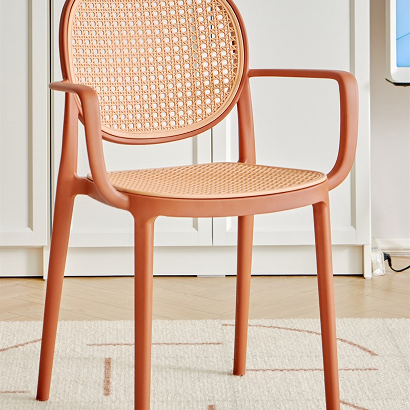 餐椅仿藤编家用阳台书桌椅可叠放带扶手靠背侘寂中古网红凳子